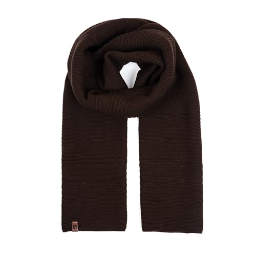 HEYO Damen Schal Winter Strickschal | H19603 | Weich Warm Gestrickt mit Leder Patch | Made IN EU (Braun)