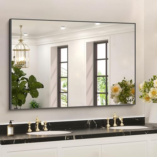 Image of COFENY 36x50inch Bathroom Mirror, Black Rectangle Mirrors with Thin Metal Frame, Large Rectangular Wall Mirror for Bathroom, Living Roomm, Hair Salon, Big Farmehouse Mirror Hang Horizontal /Vertical