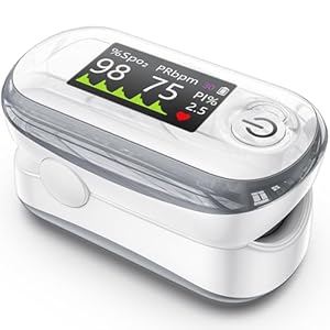 Pulse Oximeter, 4 Color TFT Display Oxygen Monitor Fingertip with 20 × Memory, Blood Oxygen Saturation Monitor (SpO2) with Alarm, Batteries and Lanyard (White)