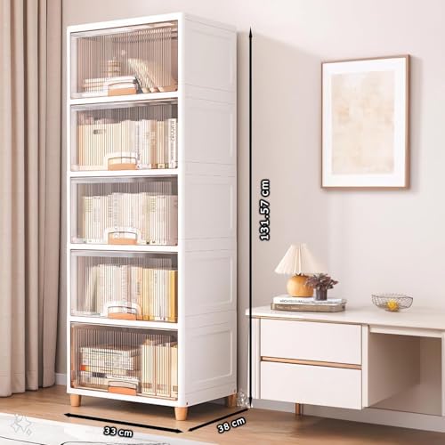 Image of Plastic Cupboard for Storage -5 Pack Multipurpose Stackable Cabinet Drawer, Foldable Wardrobe Organizer for Clothes, Kitchen Storage Cabinet, Modular Drawer Almirah with Magnetic Doors
