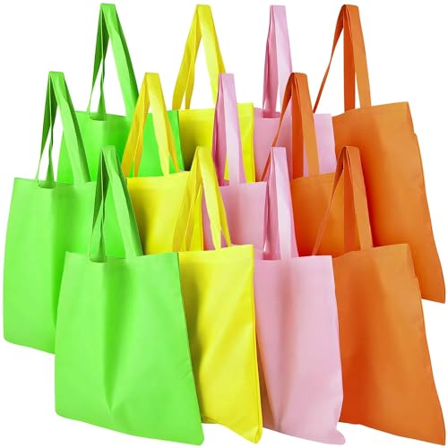 12 Large Neon Tote Bags, Assorted Colors