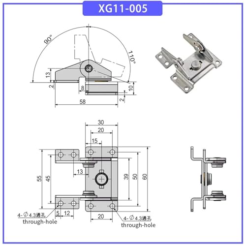 Charnière de couple double axe inox pour positionnement réglable