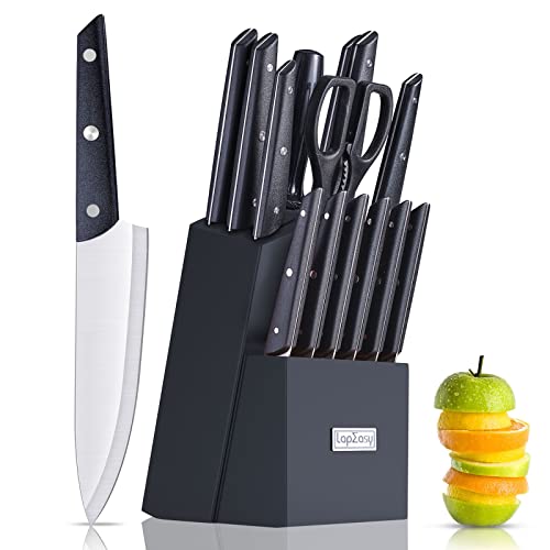 Knife Set with Block, LapEasy 15 Pieces Kitchen Knife Set with Black