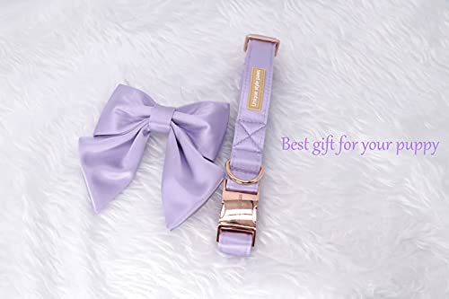 Unique style paws, Hundehalsband aus Seide, langlebig und verstellbar, mit Schleife, für Hochzeit und Hunde, Größe S, Lila