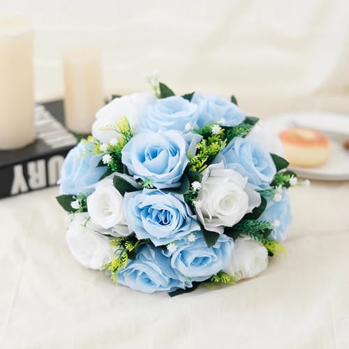 Centre de table mariage boule de fleurs bleues pour grand jour