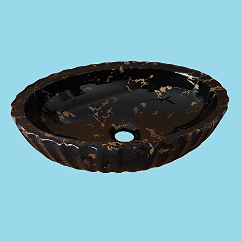 Image of Vardhman Ceramics Designer Table Top Ceramic Wash Basin Sink for Bathroom Black Golden 19 x 13 x 5 Inch