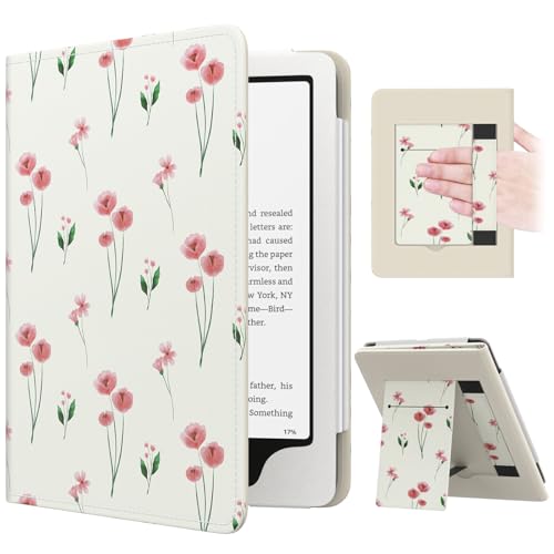Image of MoKo Case for 7 inch /6.8 inch Kindle Paperwhite(12th /11th Gen-2024 /2021) and Kindle Colorsoft Signature Edition, Slim PU Shell Cover Case with Auto-Wake /Sleep for Kindle Paperwhite 2024, Pink Little Flowers
