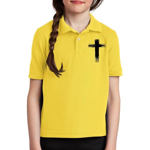 Girls Golf Collared Polo Shirts Kids Short Sleeve School Uniform Girl Cross Embroidery Golf Shirt Casual Clothes