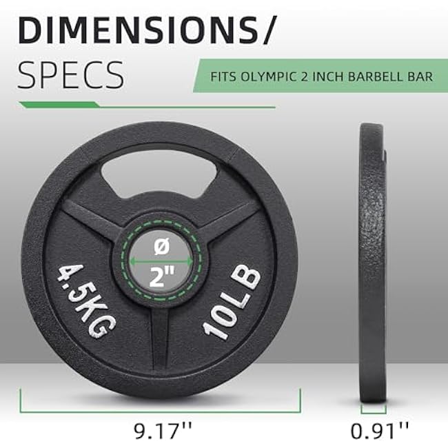 2-Inch Olympic Cast Iron Weight Plate for Strength Training & Weightlifting, Multiple Sizes