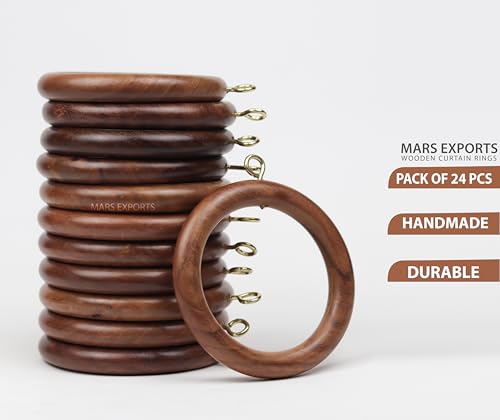Wooden Curtain Rod Rings, Drapery Rod Rings for 1-1.5 inch Rod Pole, Natural Rosewood (24, 2.2 INCH Inner Dia)