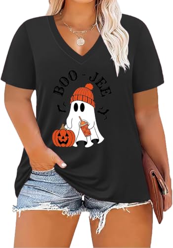 Image of ForHailey Women's Plus Size V Neck Tops Summer Short Sleeve T Shirt