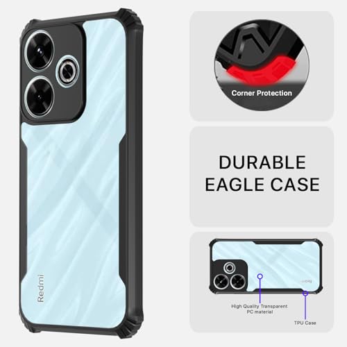 Image of Pikkme Crystal Clear Transparent Back Cover | Ultra Hyrbid | Full Camera Protection | Raised Edge | Bumper Case for Redmi 13 5G / Poco M6 Plus 5G (Black)