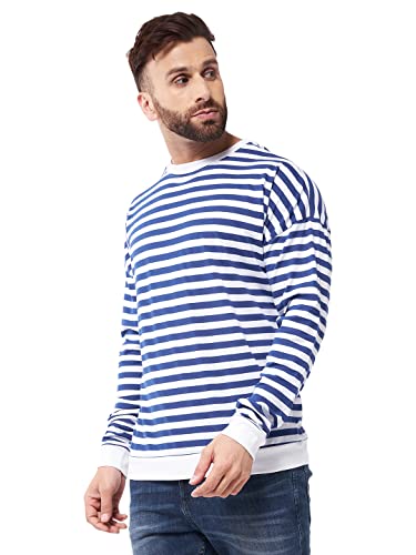 Image of GRITSTONES Men OversizedRound Neck Stripe Drop Shoulder Cotton T-Shirt