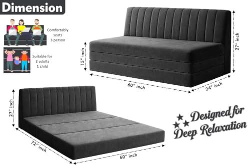 Image of Rosebell -3 Seater Upholstered Armless Sofa Cum Bed with Backrest | Velvet Fabric Finish | Modern Living Room & Bedroom -Black