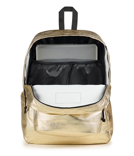 Image of JanSport Superbreak Plus FX Backpack - Work, Travel, or Laptop Bag with Water Bottle Pocket - Surreal Shine Gold