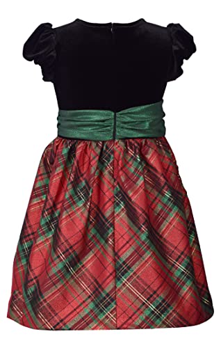 Bonnie Jean Girls Holiday Christmas Dress - Classic Plaid with Velvet with Hair Accessories2