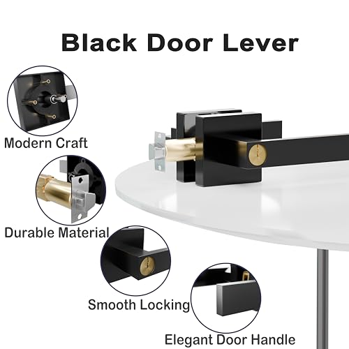Image of 24 inch x 80 inch Slab Door, 5-Panel Pantry Wood Door with Black Door Lever, Interior Single Door Panel for Closet & Bedroom, Classic Style as Prehung, Pocket, Bifold, Barn Doors