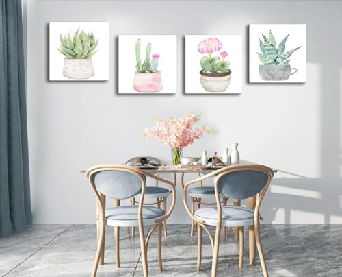 Image of msspart Cactus Bathroom Decor Wall Art, Succulent Pictures Canvas Print, Green Plants Paintings for Bedroom Living room Office Decoration - 12 inch X 12 inch