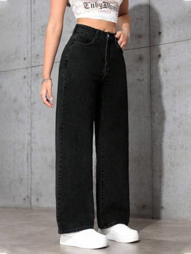 Image of Celary Women High Waisted Wide Leg Jeans||Stretch Denim Palazzo Pants||Casual Loose Fit Straight Jeans for Women & Girls