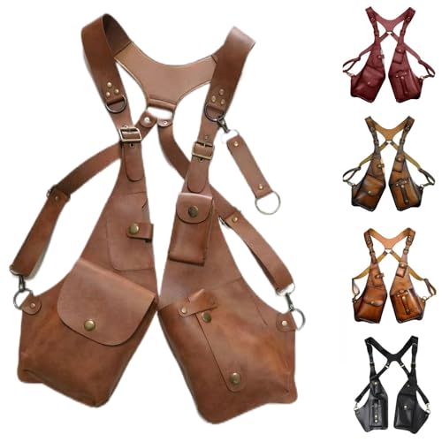 Anti-Theft Bag with Shoulder Harness, Mens Leather Harness,Steampunk Vintage Shoulder Bag (Brown)