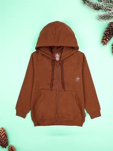 Image of KiddoPanti Boys Solid Cotton Full Sleeve Zip-Up Front Open Hooded Sweatshirt