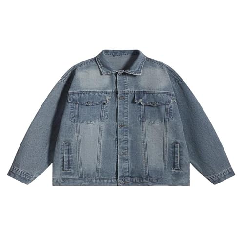 Veste en denim homme workwear large à revers : blouson en jean décontracté
