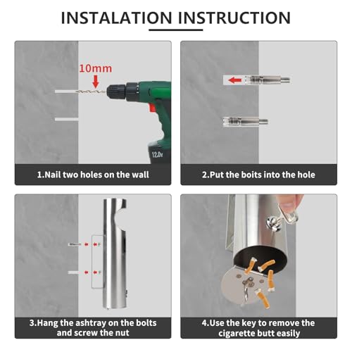 CPROSP 2x Wandaschenbecher für Draußen 28,5 * 6,5 cm, Aschenbecher Wandmontage Edelstahl, Aschenbecher Edelstahl für Draussen Wandmontage mit Schloss, Starke Abdichtung, für Gärten, Höfe, Villen