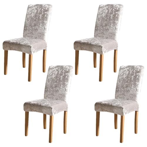 OHS Dining Room Chair Covers Set of 4, Boucle Fabric Luxury Seat Covers for Dining Chairs Furniture Protectors Decorative Stretch Slipcovers for Chairs Easy Fit Machine Washable - Black
