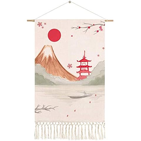 URPRU Macrame Wall Hanging tapestry Japanese style Handmake Woven Fringe Tassel Tapestry Cloth Art Hangings painting Creative Banner Wall Decor Cover