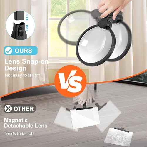Magnifying Glass with Light for Reading: 5X Hands Free Magnifying Glass Magnifier with Light and Stand 24 Ultra-Bright LED Flexible Gooseneck Magnifier for Neck Wear Seniors Sewing Low Vision Elderly by STAEBTK - Image 3