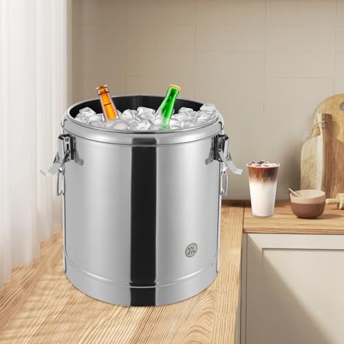 30L Cubo Isotermo, con tapa hermética, recipiente aislante de acero inoxidable, transportador isotérmico, refrigerador de champán, adecuado para cantinas escolares, hoteles, tiendas de bebidas, etc - imagen 2