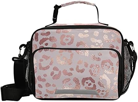 Rose Gold Leopard Print Lunch Box for Girls Cute Lunch Bags for Women Cooler Bag Reusable Lunch Tote Bag Insulated Shoulder Bag for Work School Picnic