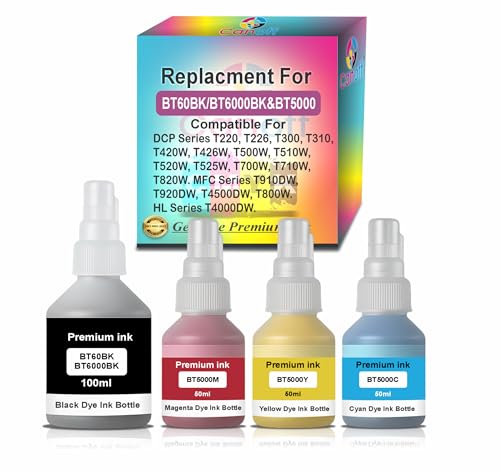 Image of CANOFF BT6000BK / BT5000 Ink Bottle Set (Multicolor) | High Yield Compatible for Brother DCP-T300, DCP-T500W, DCP-T700W, DCP-T710W, MFC-T800W, MFC-T910DW Printers (BT6000BK /BT5000CMY Set)