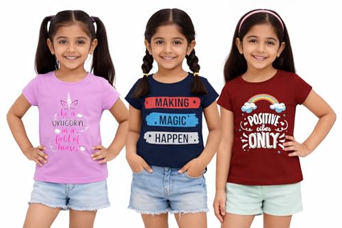 Image of NammaBaby Baby Girl Pure Cotton Hoseiry Regular Fit T-Shirt Top Tshirt - Pack of 3