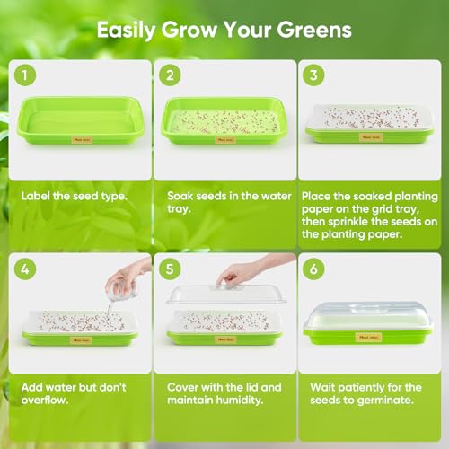 FELISTORY 6 Pack Green Seed Sprouter Trays with Lid, Soil-Free Cultivation Germination Tray, Nursery Tray with Planting Paper for Indoors or Outdoors - Image 5