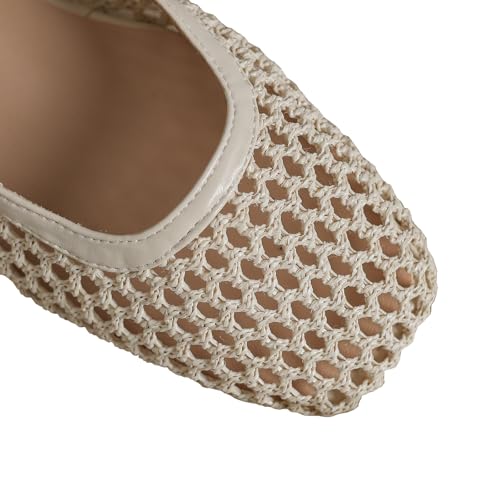 Alsoloveu Mesh Ballet Flats for Women Square Toe Mary Janes Chunky Low Heels Slingback Heels for Dressy Casual2
