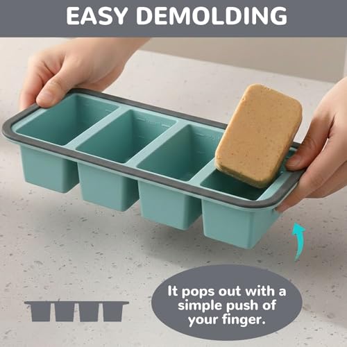 DRADERCH 2 Stück Silikon Gefrierform, 2000ml Extra Große Einfrieren Behälter mit Deckel, Gefrierbehälter Souper Cubes Set, Eiswürfelform Silikon für Suppe Brühe Sauce Eiswürfel BPA-free(4+2 Kavität)