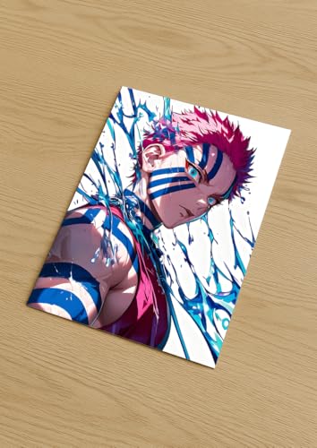 Image of NIJUKA Anime Printed A4 Size Metal sheet Poster For Home And Room Decoration | For Anime Art Fans Boys And Girls (Side Look Akaza)