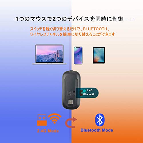 Bluetoothマウス、bluebyteマルチデバイスマウス、2.4GHz&Bluetooth（BT5.2 + 2.4G）、充電式RGBクロマバックライト付きLedマウスワイヤレスマウス、七色ライト、静音、小型、調整可能なDPI、ミュートクリック、ノートブック、ラップトップMacBook Windows PCタブレット（グレー）