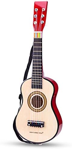 New Classic Toys NCT-0344 drewniana gitara zabawka dla małych dzieci 3 chłopcy i dziewczęta prezenty dla dzieci, instrumenty muzyczne dla dzieci trzyletnia inkluzywna książka muzyczna, natura