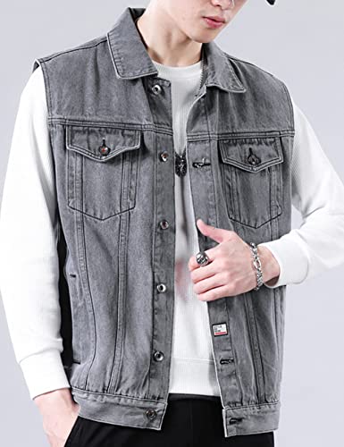 Perbai Men's Denim Vest Loose Button Down Sleeveless Jean Vest Jacket4