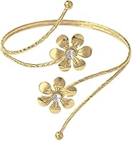 Yocoyee Gold Upper Arm Cuff Bracelet with Butterfly & Daisy Flower Boho Design - Adjustable Armband for Women