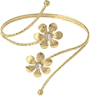 Yocoyee Gold Upper Arm Cuff Bracelet with Butterfly & Daisy Flower Boho Design - Adjustable Armband for Women