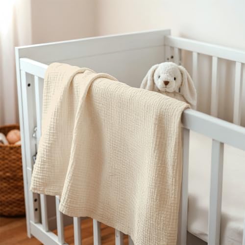 Image of Baby Blankets for Boys Girls, Soft Nursery Minky Blankets with Muslin and Dotted Fleece Back 30x40 inches, Receiving Bed Quilt for Newborn, Infants, Toddlers (Beige)