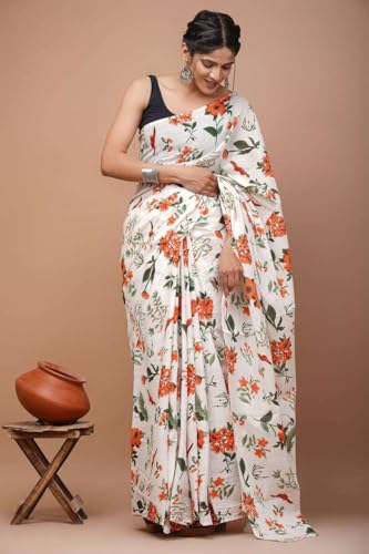 Image of Hand Block Printed Cotton Mulmul Saree | Soft Lightweight Summer Saree | Pure Cotton Traditional Indian Saree for Women