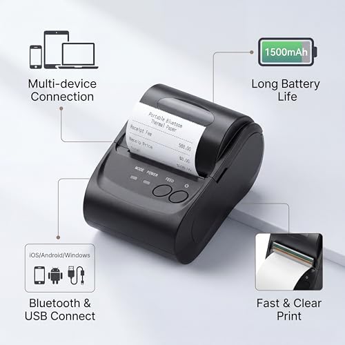 Image of Karlak Thermal Receipt Printer Portable Thermal Printer Mini Receipt Printer 58mm Wireless USB BT POS Printer 203dpi 90mm /s 1500mAh Battery for iOS