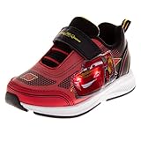 Disney Pixar Cars Shoes LED Light Up Sneakers - Lightning McQueen Sneaker Lightweight Tennis Breathable Athletic Laceless Shoe for Boys - Red Black (Size 10 Toddler)