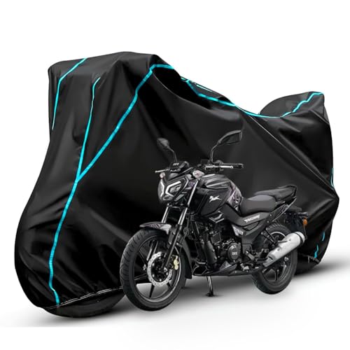 Image of Waterproof Bike Body Cover Compatible with Tvs Raider Dustproof Scratchproof - Motorcycle Cover for Two Wheeler, Outdoor Full Cover with UV, Duty, Rain Protection (Black & Aqua) R1