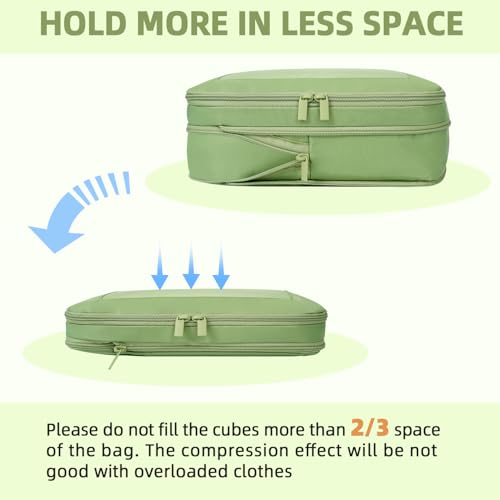 Image of BAGAIL 4 Set /6 Set /8 Set Compression Packing Cubes Travel Accessories Expandable Packing Organizers (Square Mesh, 06-Matcha Green)