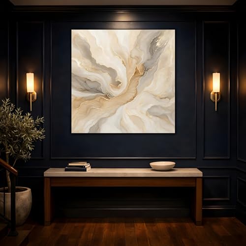 Tableau fluid art or beige canvas imprimé abstrait carré 25x25 cm